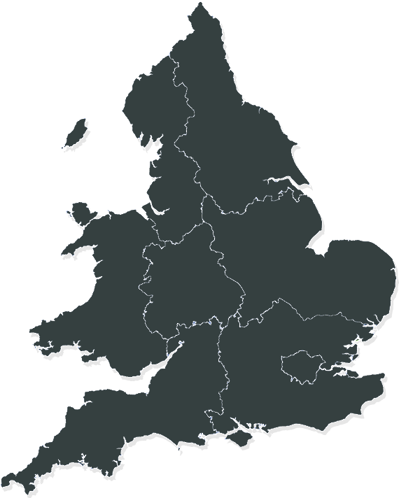 Map of the UK showing regional boundaries
